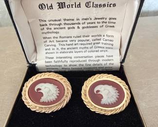 Vintage Stacy Eagle Cameo Cufflinks in Original Box