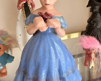 Vintage Ceramic Figurine of a Lady in Blue Dress, possibly Holland Mold