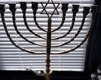 Vintage Brass Hanukkah Menorah with Star of David