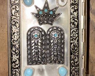 Vintage Sterling Silver and Turquoise Judaica Siddur Cover