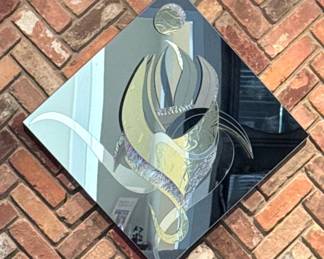 Vintage Postmodern Abstract Etched Diamond Mirror