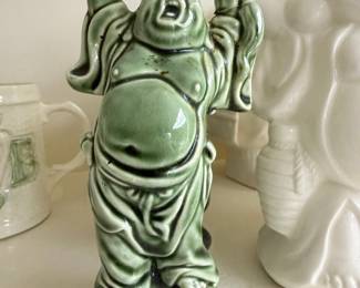 Vintage Siam Celadon Crackle Glaze Laughing Buddha Figurine