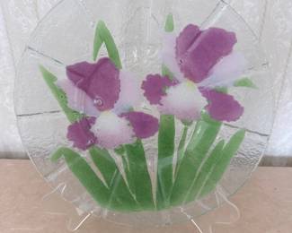 Peggy Karr Fused Glass Iris Plate
