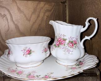 Royal Albert Lavender Rose Cream and Sugar Set on Tray