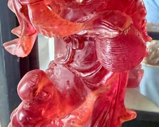 Carved Cherry Amber Resin Scholar and Attendant Figurine