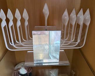 Modernist Lucite Menorah with Mirrored Base and Star of David Engraving