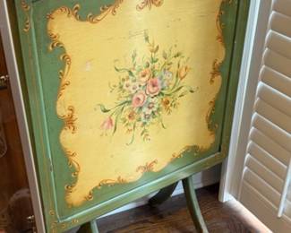 Vintage Hand-Painted Floral Tole Tray Table