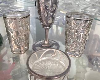 Mexican Sterling Silver Overlay Glassware Collection