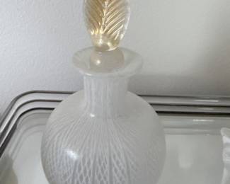 Murano Zanfirico Filigree Glass Perfume Bottle with Leaf Stopper