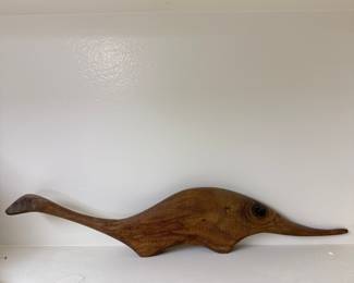 Mid-Century Modern Hand-Carved Wooden Animal Sculpture (Anteater/Long-Snouted Creature)