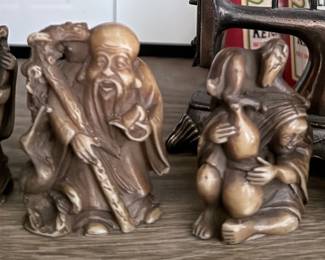 Vintage Resin Seven Lucky Gods Figurine Set