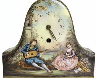 Vintage French-Style Painted Porcelain Mantel Clock