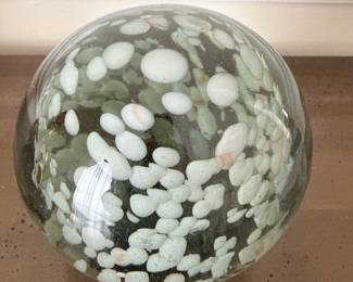 Art Glass Paperweight with White Inclusions
