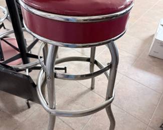 Vintage Burgundy Vinyl and Chrome Bar Stool