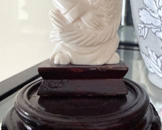 Carved Bone Netsuke-Style Sculpture of Child with Fish