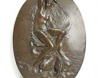 Art Nouveau Bronze Plaque of a Nymph with Fish
