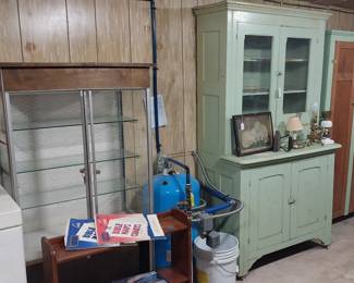 step back kitchen cabinet, glass display case