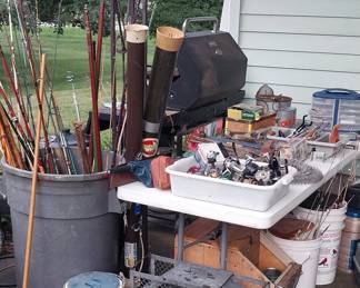 gas grill, charcoal grill, live traps, tackle boxes, nets, bamboo poles, fishing poles, reels, lures, fly fishing, ice fishing, Shakespeare, Penn Peer