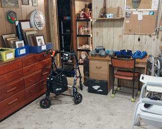 dresser, assistive devices, rollator, dumbells