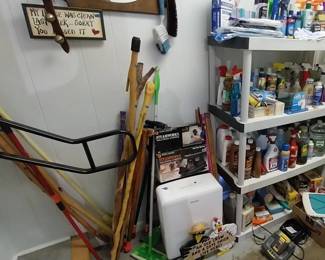 cleaning supplies, walking sticks, canes, dehumidifier