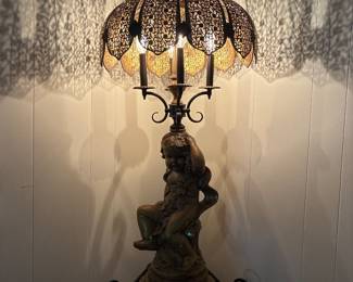Victorian Brass Lamp Vintage Cherub Table Floor Custom Designed Artist Created