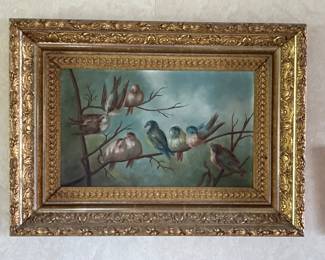 Antique Gilt-Framed Bird Painting