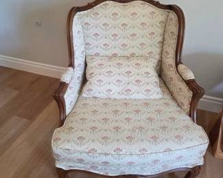 French Provincial Accent Chair FRENCH PROVINCIAL ACCENT CHAIR — PRE-SALE $250 Traditional Louis XV/French Provincial-style carved wood armchair with floral patterned upholstery and coordinating lumbar pillow. Elegant accent piece for a bedroom, sitting room or formal living area. Send us a message through EstateSales.NET with “French Provincial Chair” for availability or private preview.