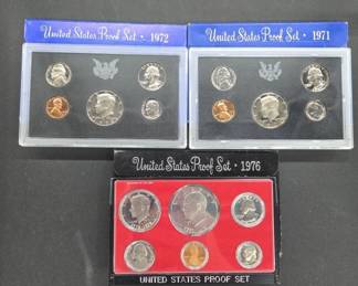 1971, 1972, and 1976 US Proof Coin Sets