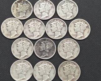 13 U.S. Mercury Silver Dimes