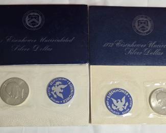 1971 & 1972 Eisenhower Uncirculated Silver Dollars