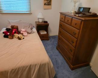 Chest of drawers, nightstand, bed
