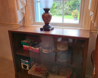 Glass sliding door front wood cabinet