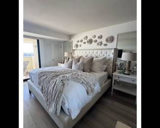 Cal king linen platform bed with luxury mattress