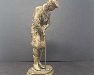 Vintage Lacquered Brass Golfer Figurine, Made in India, Measures Approx. 11 H