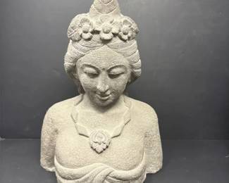 Hand Carved Stone Bust of a Balinese Indonesian Goddess, Measures Approx. 12 H x 9 W x 5 D