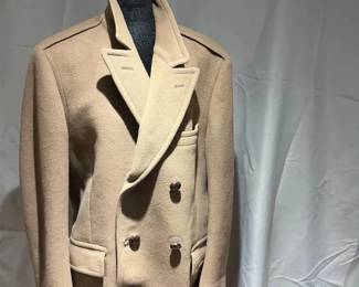 Vintage Mens Brooks Brothers DoubleBreasted Beige Overcoat w LeatherCovered Buttons