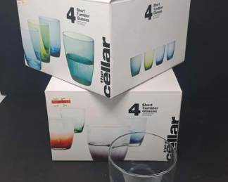 Two 2 Boxed Sets of Glass Tumblers from Macys Private Brand, The Cellar, in Assorted Colors