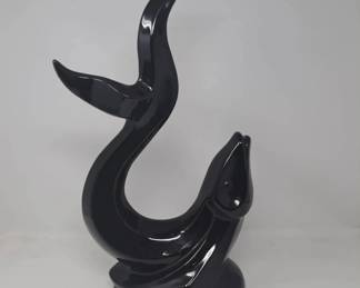 Vintage Haeger Pottery Flying Fish Figurine w Glossy Black Glaze, Approx. 19 H