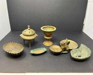 7Piece Lot of Decorative Objects Incl. Incense Burner, Bowls, and Small Trays