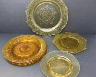 Assorted Collection of Six 6 Federal Glass Amber Yellow Depression Glass Plates