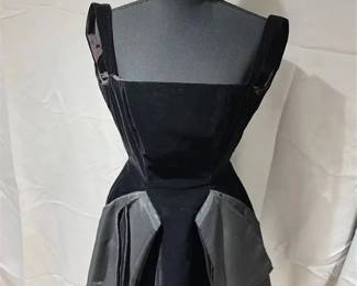 Vintage Suzy Perette New York MidCentury Style Black Velvet and Satin Cocktail Evening Dress