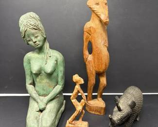 African Tribal Inspired Folk Art Sculpture Lot 4 Piece