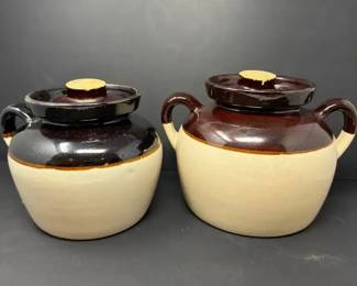 Two Vintage Stoneware Bean Pots by RobinsonRansbottom Pottery Co. of Roseville, Ohio