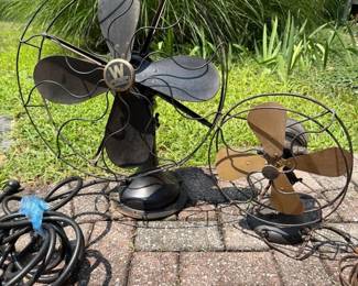 Lot of 2 Antique 1920s Oscillating Tabletop Fans from Westinghouse and Emerson