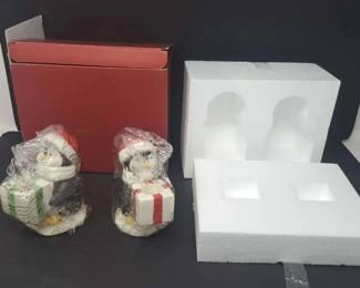 Pair of Lenox Chilly Chap HolidayThemed Porcelain Candlesticks w Original Packaging