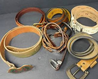 Lot of 6 Womens Vintage Leather Belts and Straps in Various Widths, Colors, and Styles