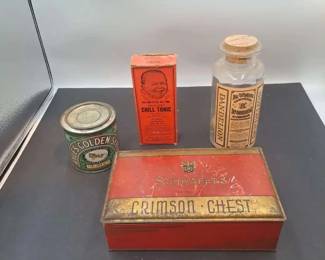4Piece Collectibles Lot of Vintage Advertising Containers in Metal and Glass