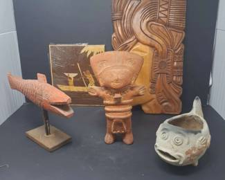5Piece Lot of South American and Caribbean Folk Art and Ethnographicstyle Decor Pieces