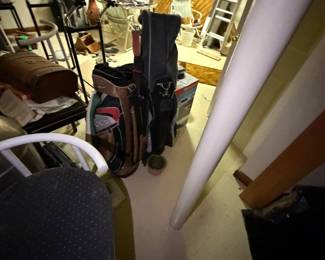 Golf bags, clothing racks
