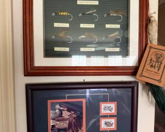 vintage framed lure wall art & duck stamps